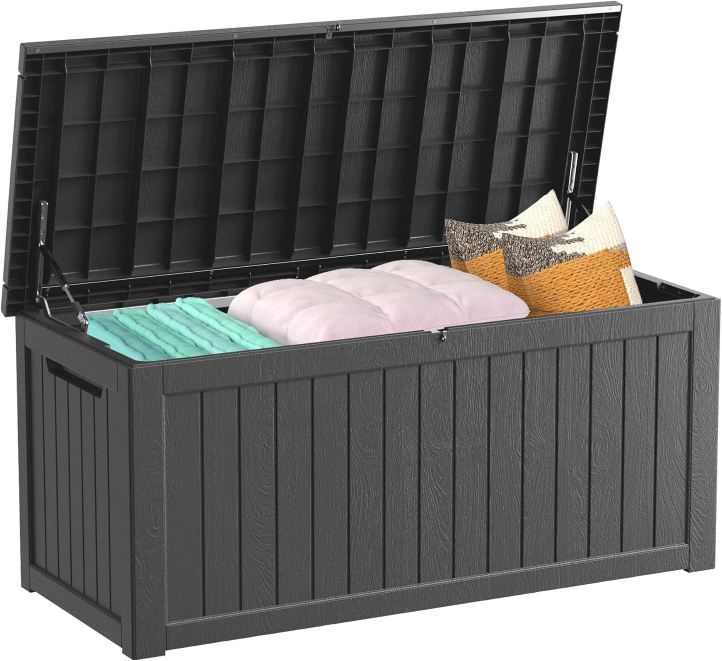 150 Gallon Outdoor Storage Box Waterproof Lockable Resin Deck Box Large, Patio Storage Bin for Pool Accessories Cushion Furniture, Garden Tools, UV-Resistant Outside Delivery Black