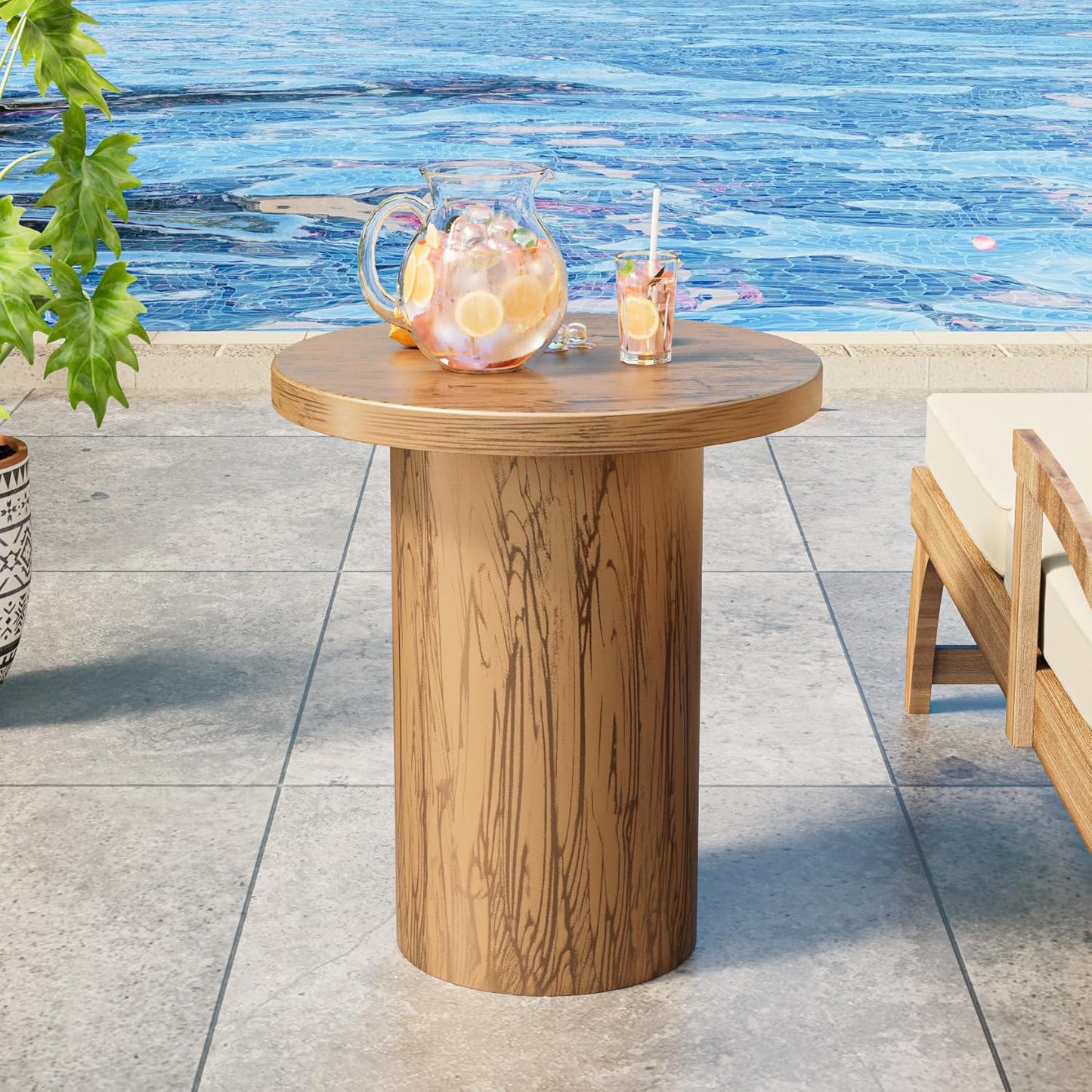 Round Metal Patio Outdoor Side Table, Steel Outdoor Accent Table, Black Small End Table Patio Furniture, for Garden, Pool, Yard, Balcony, Living Room, Deck, Weather Resistant, No Assembly