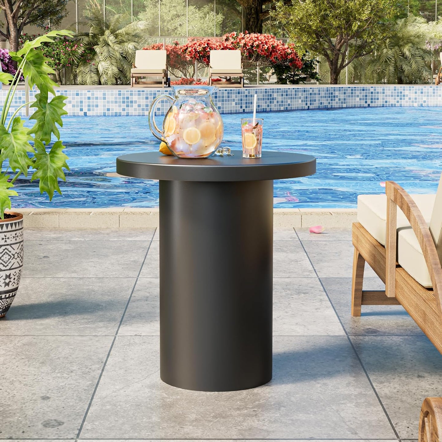 Round Metal Patio Outdoor Side Table, Steel Outdoor Accent Table, Black Small End Table Patio Furniture, for Garden, Pool, Yard, Balcony, Living Room, Deck, Weather Resistant, No Assembly