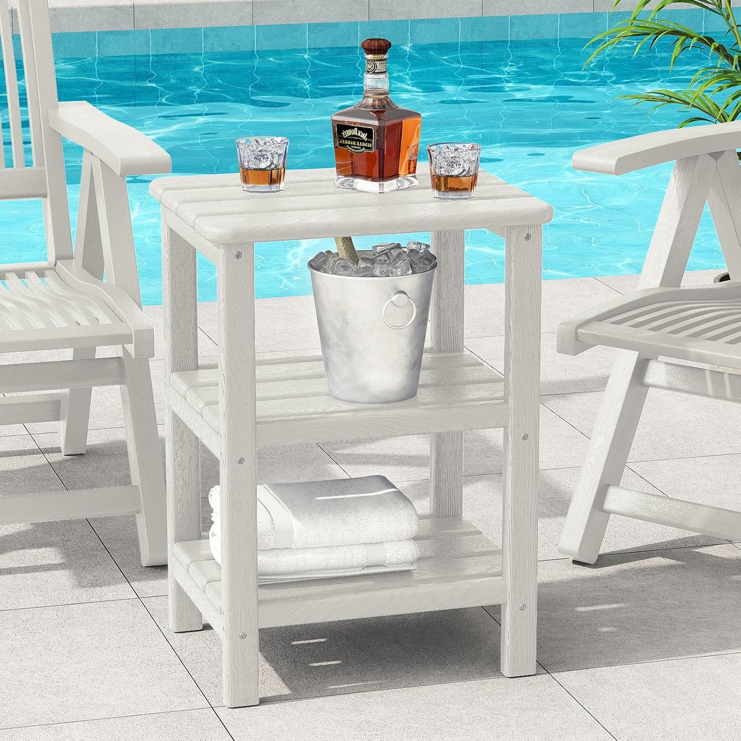 3 Tier Outdoor Side Table Adirondack Side Table HDPE End Table Patio Side Table Rectangle Tables for Outdoor Backyard Garden Balcony (Retro, Black)