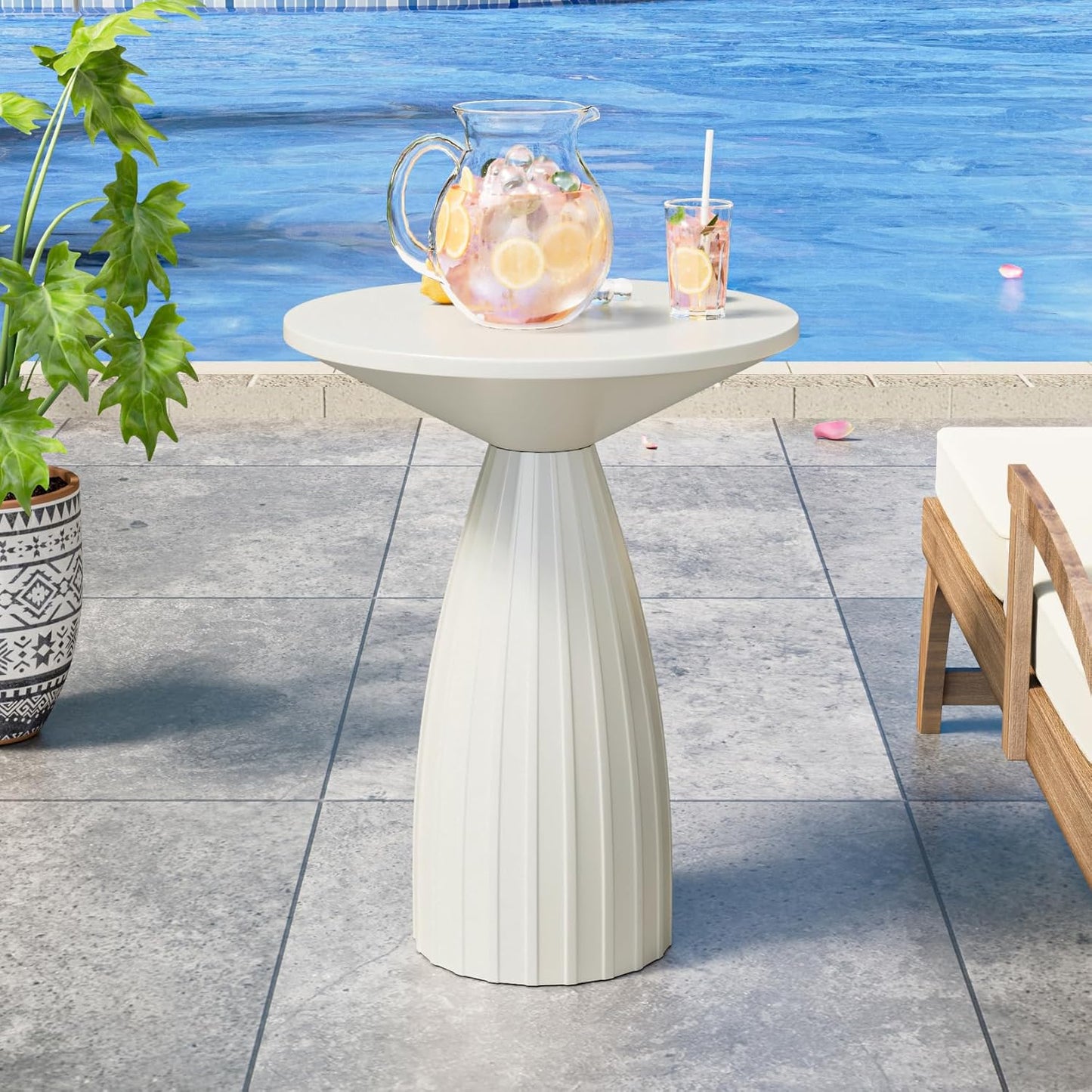 Round Metal Patio Outdoor Side Table, Steel Outdoor Accent Table, Black Small End Table Patio Furniture, for Garden, Pool, Yard, Balcony, Living Room, Deck, Weather Resistant, No Assembly