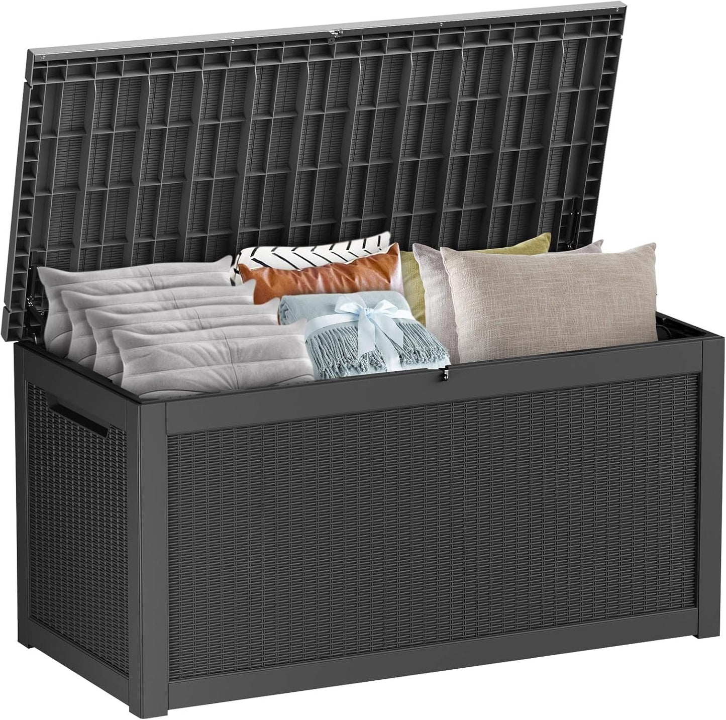 150 Gallon Outdoor Storage Box Waterproof Lockable Resin Deck Box Large, Patio Storage Bin for Pool Accessories Cushion Furniture, Garden Tools, UV-Resistant Outside Delivery Black