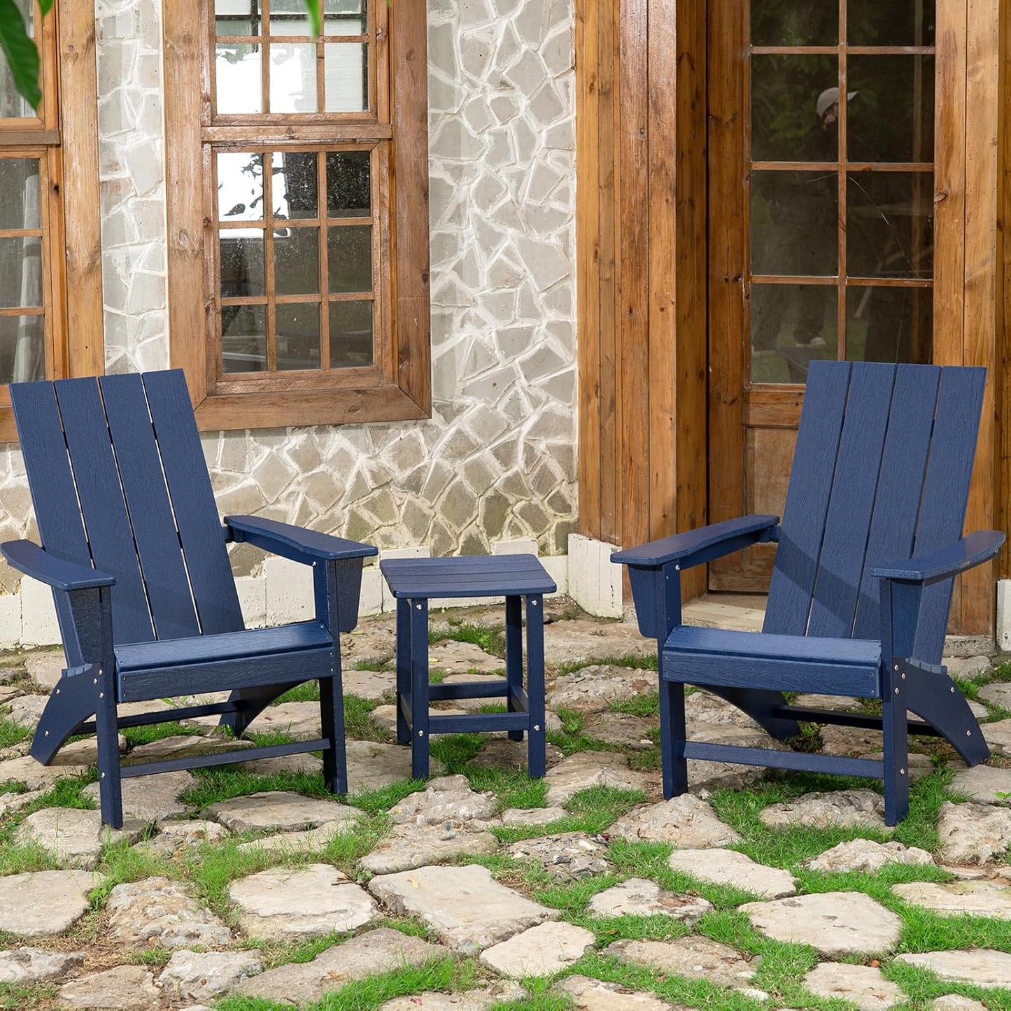Folding Adirondack Chair Set of 2 with Table Weather Resistant Foldable Fire Pit Chairs HDPE Outdoor Adirondack Chair for Patio Front Porch Pool Garden Deck Fire Pit Outside, Black