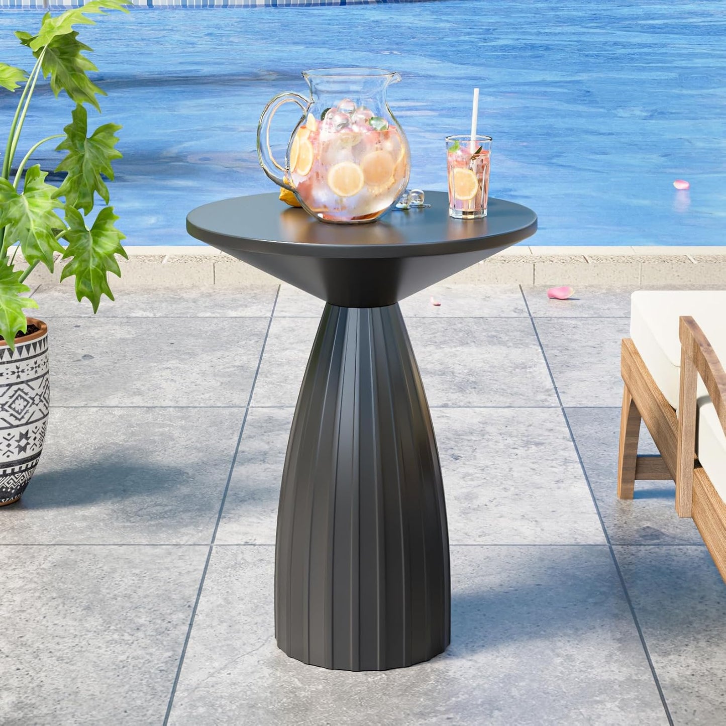 Round Metal Patio Outdoor Side Table, Steel Outdoor Accent Table, Black Small End Table Patio Furniture, for Garden, Pool, Yard, Balcony, Living Room, Deck, Weather Resistant, No Assembly