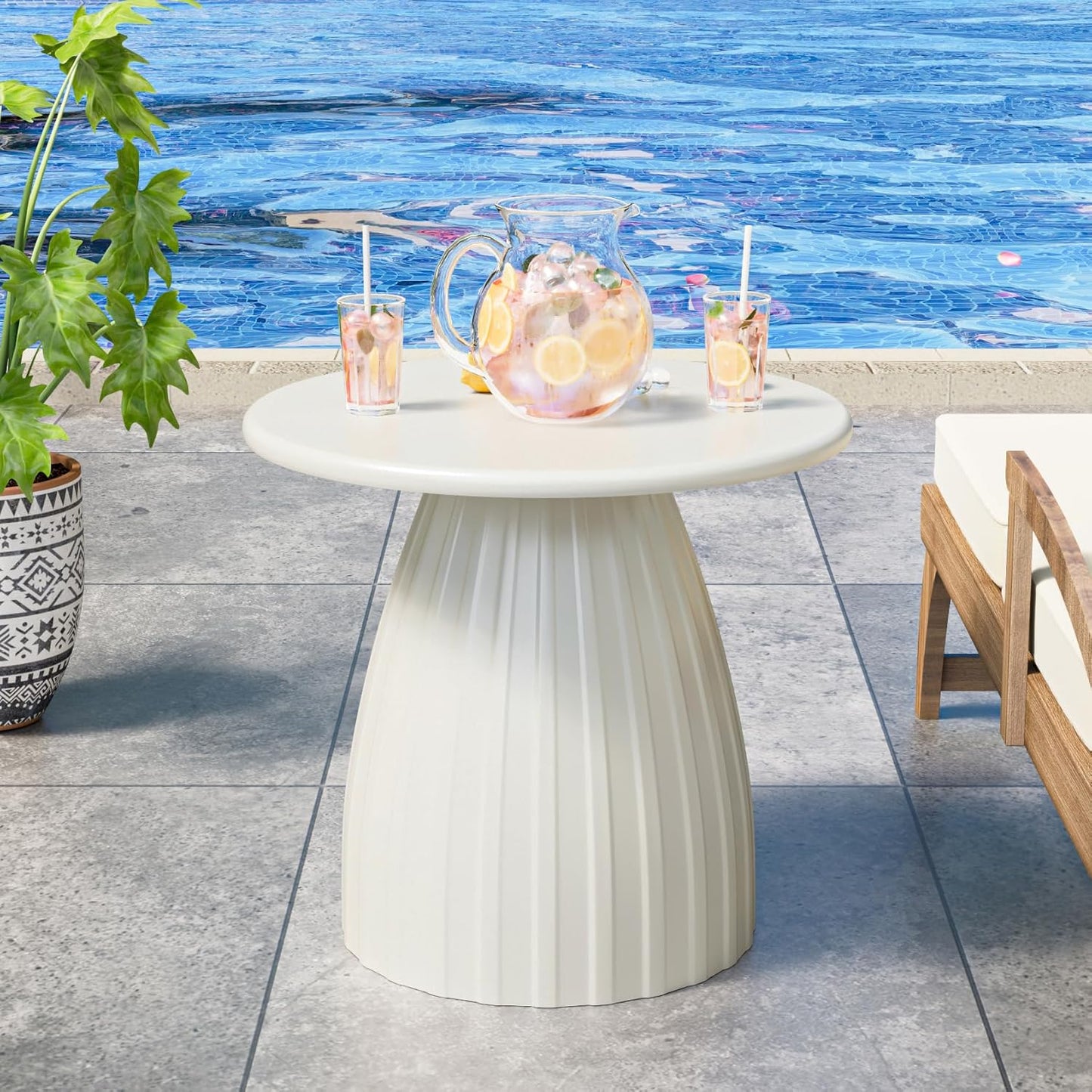 Round Metal Patio Outdoor Side Table, Steel Outdoor Accent Table, Black Small End Table Patio Furniture, for Garden, Pool, Yard, Balcony, Living Room, Deck, Weather Resistant, No Assembly