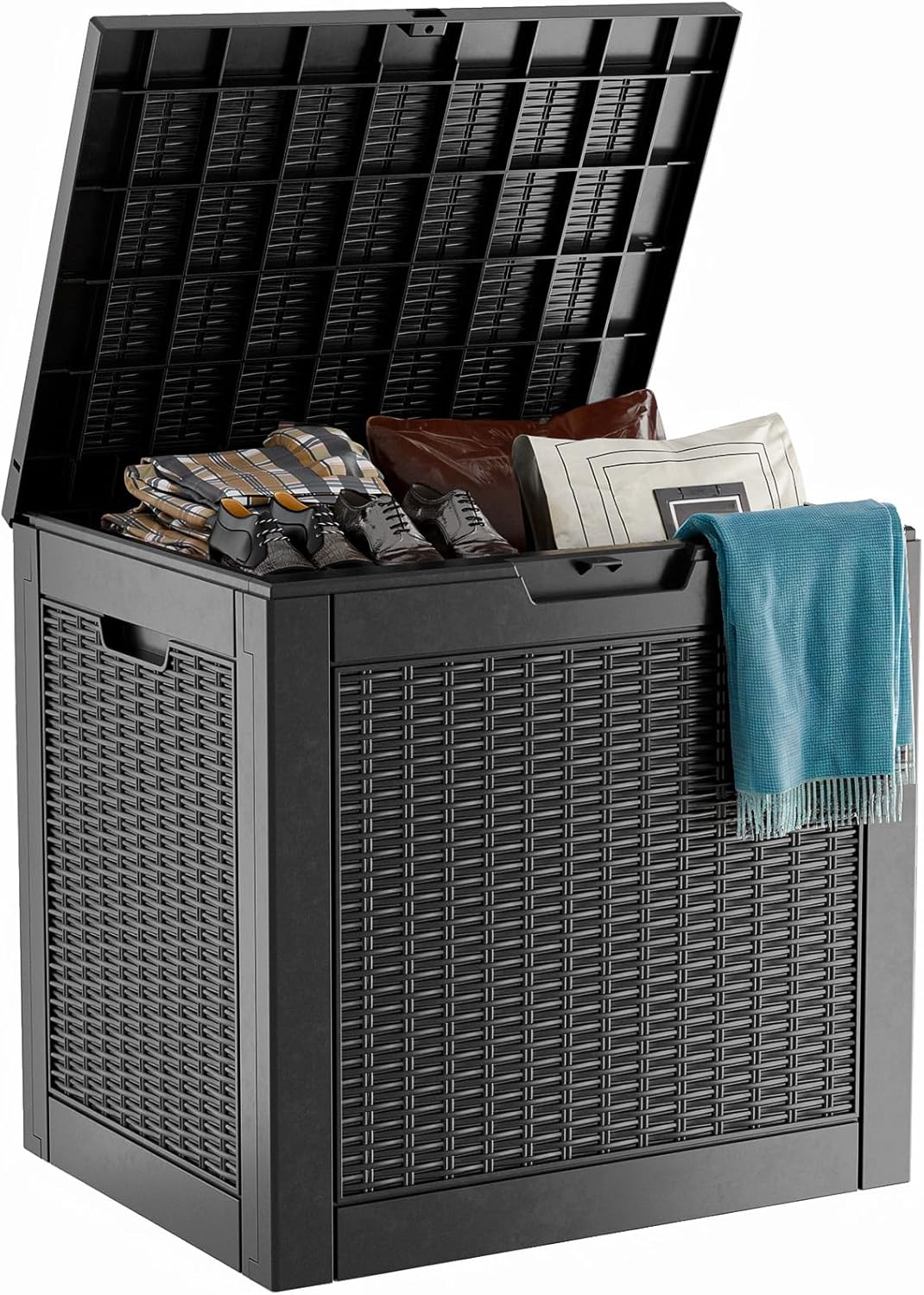 Outdoor Storage Box with Wheels – 75 Gallon Mobile Waterproof Resin Deck Box, Lockable Storage for Patio Cushions, Garden Tools, Pool Accessories – UV-Resistant Storage Bench for Backyard & Deck