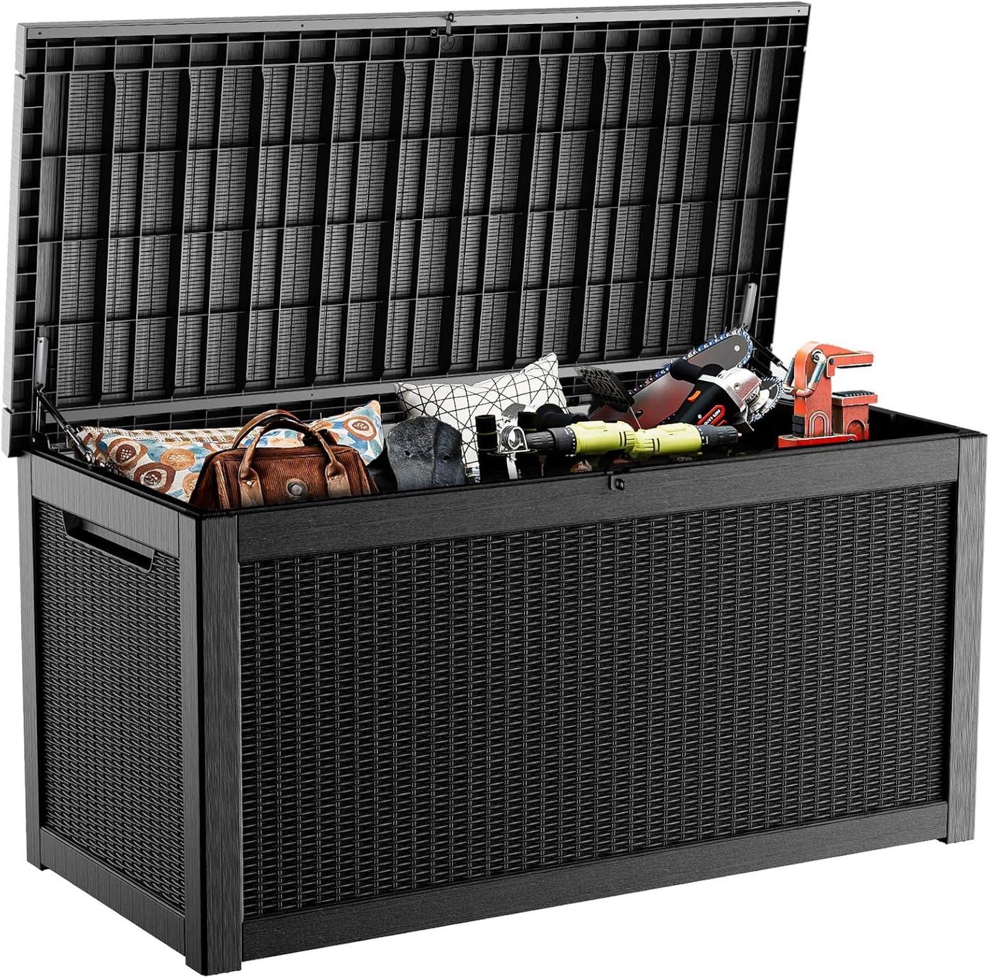 Outdoor Storage Box with Wheels – 75 Gallon Mobile Waterproof Resin Deck Box, Lockable Storage for Patio Cushions, Garden Tools, Pool Accessories – UV-Resistant Storage Bench for Backyard & Deck