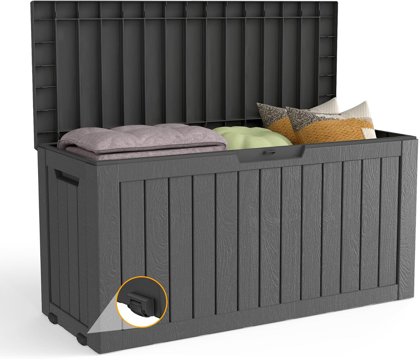 150 Gallon Outdoor Storage Box Waterproof Lockable Resin Deck Box Large, Patio Storage Bin for Pool Accessories Cushion Furniture, Garden Tools, UV-Resistant Outside Delivery Black