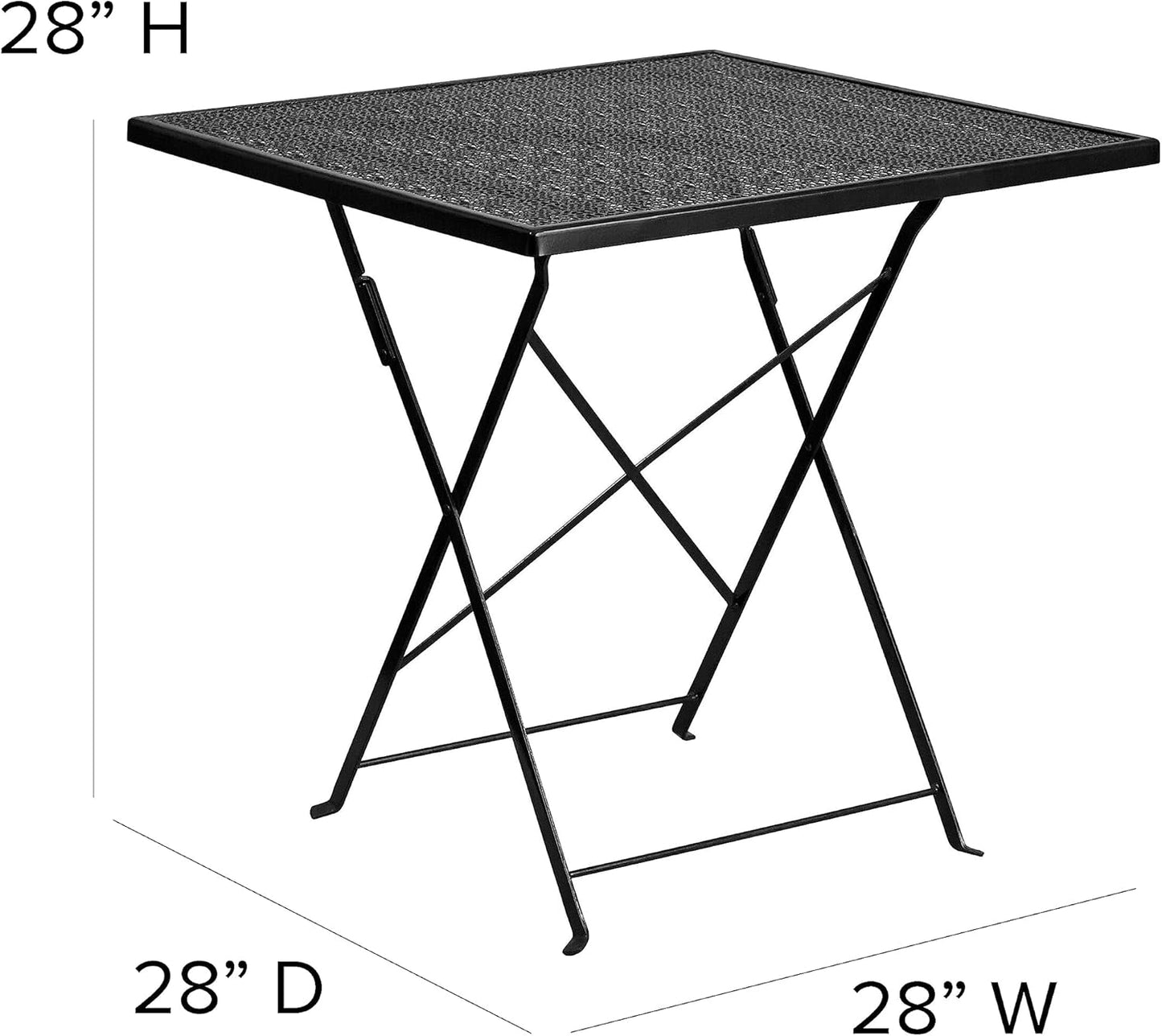 Flash Furniture Oia Commercial Grade 28" Square Black Indoor-Outdoor Steel Folding Patio Table