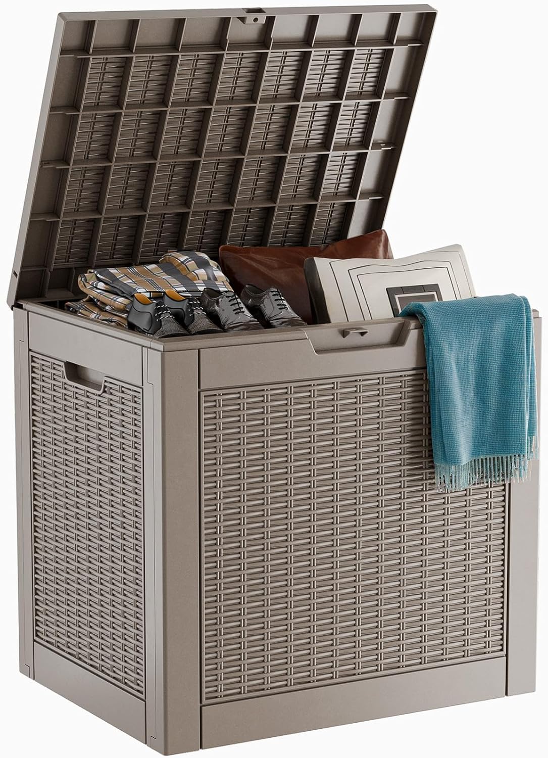 Outdoor Storage Box with Wheels – 75 Gallon Mobile Waterproof Resin Deck Box, Lockable Storage for Patio Cushions, Garden Tools, Pool Accessories – UV-Resistant Storage Bench for Backyard & Deck