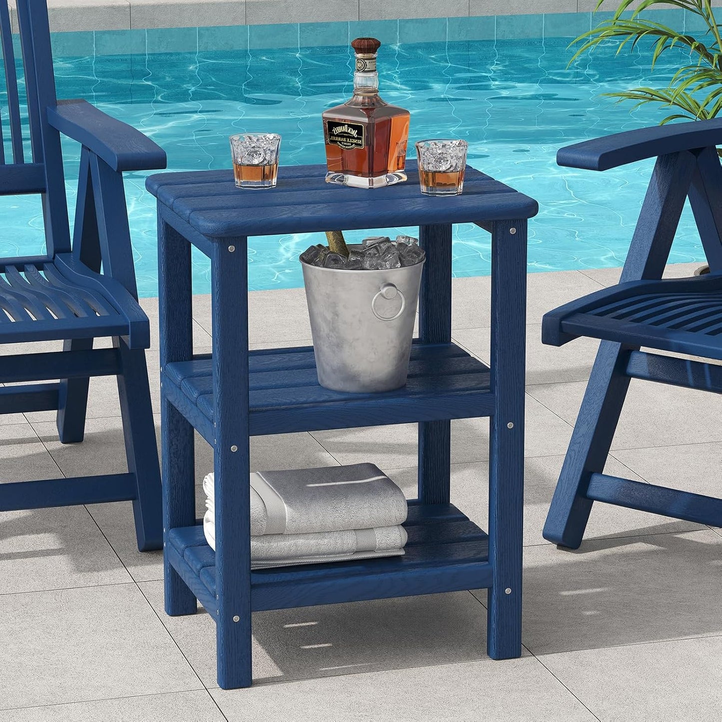 3 Tier Outdoor Side Table Adirondack Side Table HDPE End Table Patio Side Table Rectangle Tables for Outdoor Backyard Garden Balcony (Retro, Black)