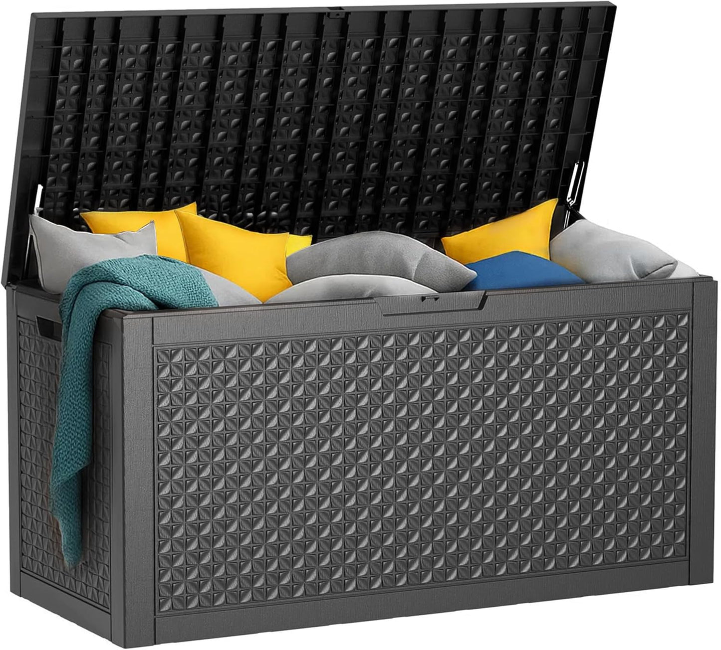100 Gallon Resin Deck Box, Lockable Patio Outdoor Storage Box for Furniture, Garden Tools and Tools Storage, Waterproof Outside Storage Boxes - Black