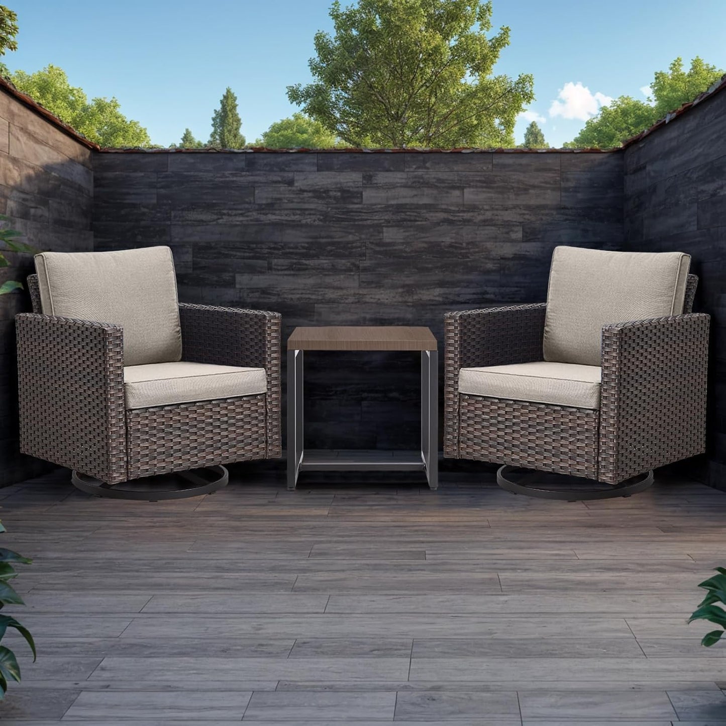 Rilyson Patio Tables Outdoor Coffee Table - Steel Side Tables End Table for Proch Deck Balcony Garden Squre Brown Tabletop