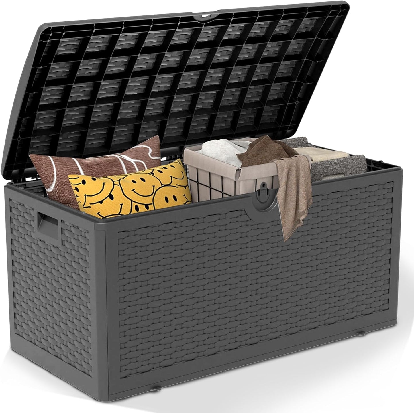 150 Gallon Outdoor Storage Box Waterproof Lockable Resin Deck Box Large, Patio Storage Bin for Pool Accessories Cushion Furniture, Garden Tools, UV-Resistant Outside Delivery Black