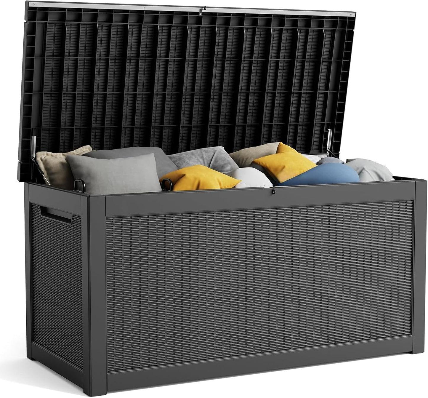 100 Gallon Resin Deck Box, Lockable Patio Outdoor Storage Box for Furniture, Garden Tools and Tools Storage, Waterproof Outside Storage Boxes - Black