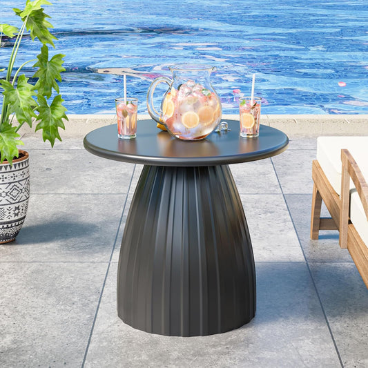 Round Metal Patio Outdoor Side Table, Steel Outdoor Accent Table, Black Small End Table Patio Furniture, for Garden, Pool, Yard, Balcony, Living Room, Deck, Weather Resistant, No Assembly
