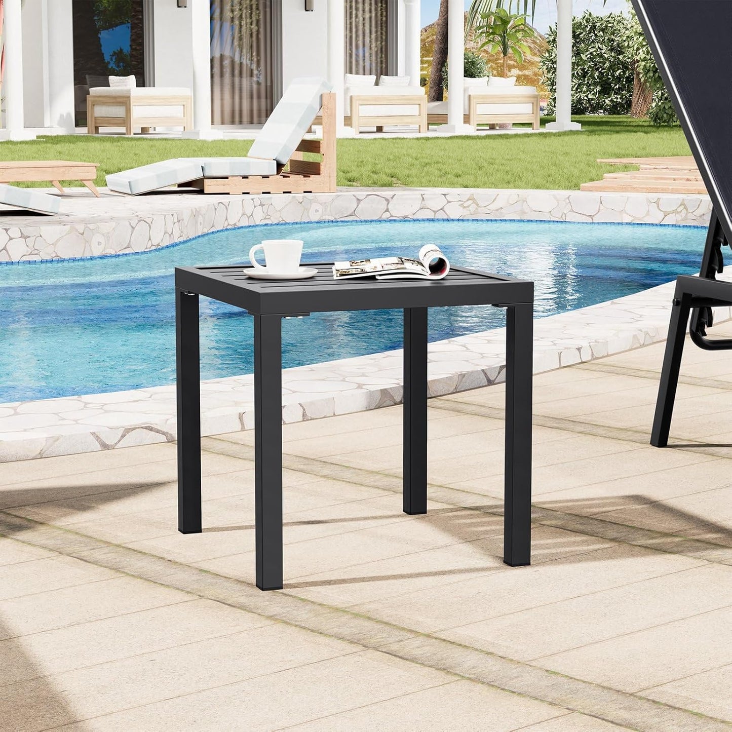Crestlive Products Outdoor Side Table Set of 2 - Small Metal Square End Table - Easy to Assemble, Weather Resistant Ideal for Garden, Patio, Poolside, Beach, Balcony, Porch