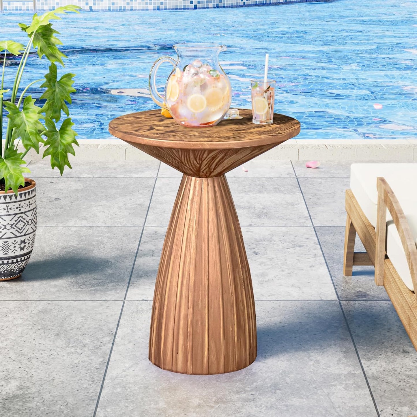 Round Metal Patio Outdoor Side Table, Steel Outdoor Accent Table, Black Small End Table Patio Furniture, for Garden, Pool, Yard, Balcony, Living Room, Deck, Weather Resistant, No Assembly