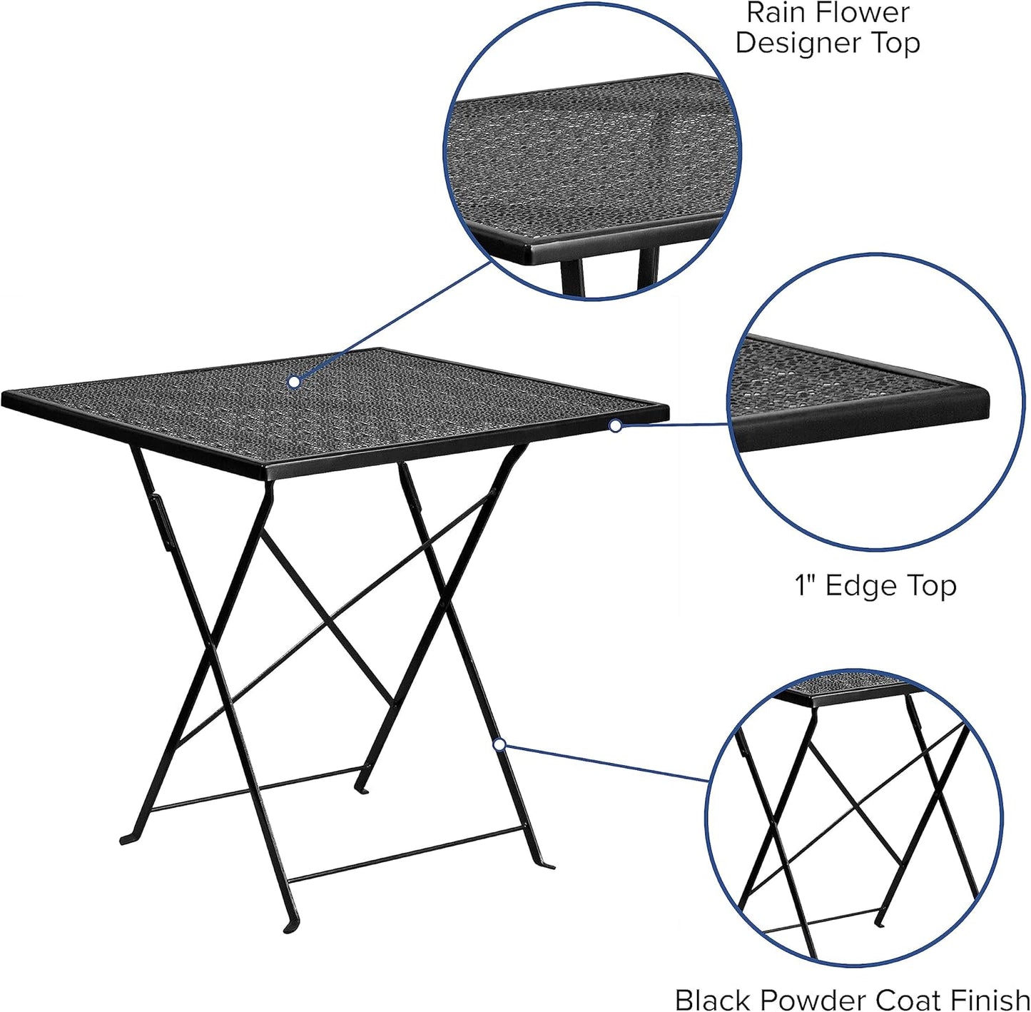 Flash Furniture Oia Commercial Grade 28" Square Black Indoor-Outdoor Steel Folding Patio Table
