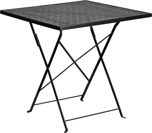 Flash Furniture Oia Commercial Grade 28" Square Black Indoor-Outdoor Steel Folding Patio Table