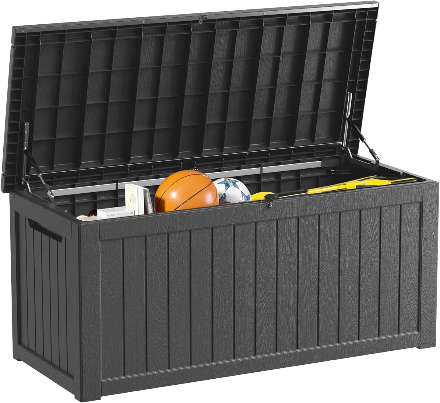 150 Gallon Outdoor Storage Box Waterproof Lockable Resin Deck Box Large, Patio Storage Bin for Pool Accessories Cushion Furniture, Garden Tools, UV-Resistant Outside Delivery Black