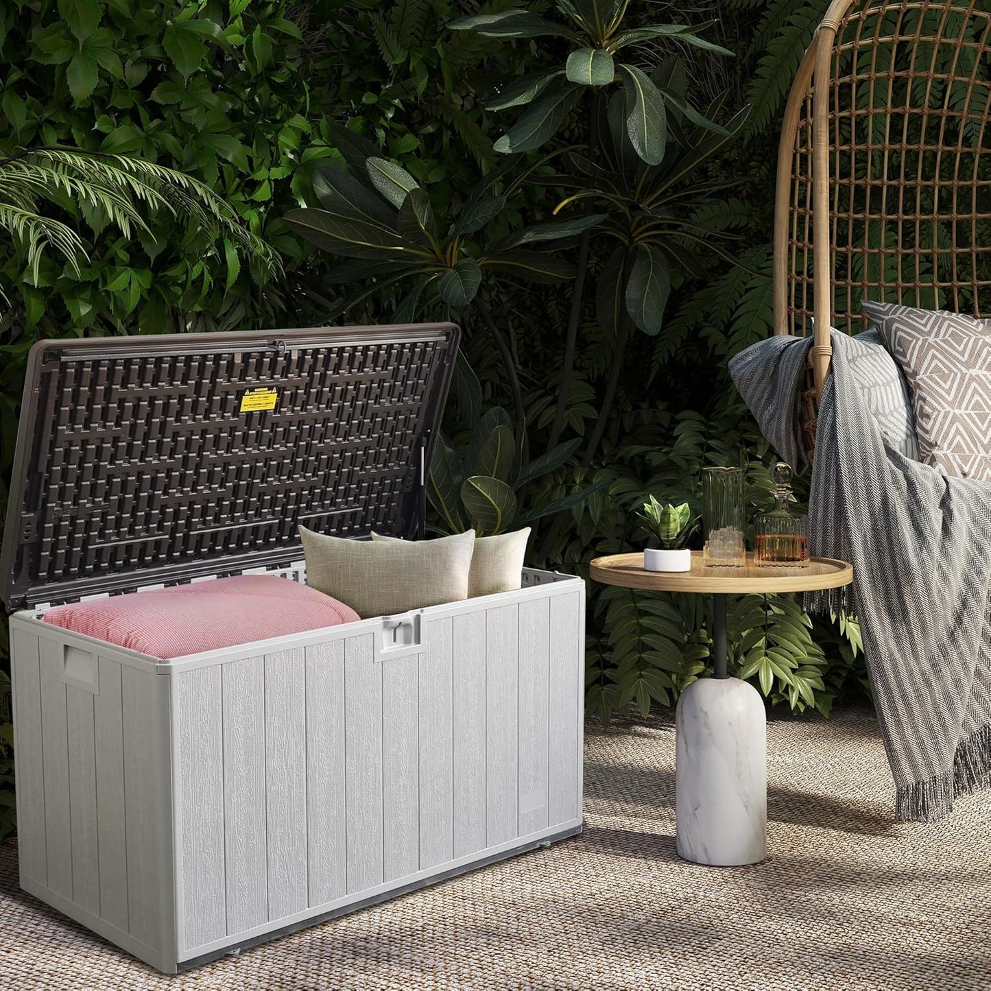 150 Gallon Outdoor Storage Box Waterproof Lockable Resin Deck Box Large, Patio Storage Bin for Pool Accessories Cushion Furniture, Garden Tools, UV-Resistant Outside Delivery Black