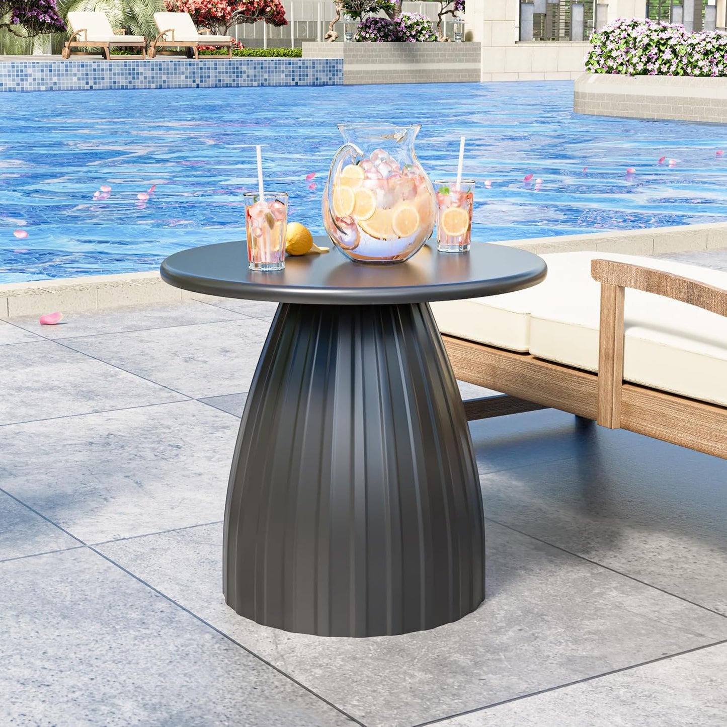 Round Metal Patio Outdoor Side Table, Steel Outdoor Accent Table, Black Small End Table Patio Furniture, for Garden, Pool, Yard, Balcony, Living Room, Deck, Weather Resistant, No Assembly