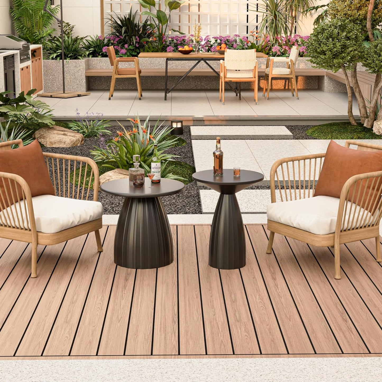 Round Metal Patio Outdoor Side Table, Steel Outdoor Accent Table, Black Small End Table Patio Furniture, for Garden, Pool, Yard, Balcony, Living Room, Deck, Weather Resistant, No Assembly