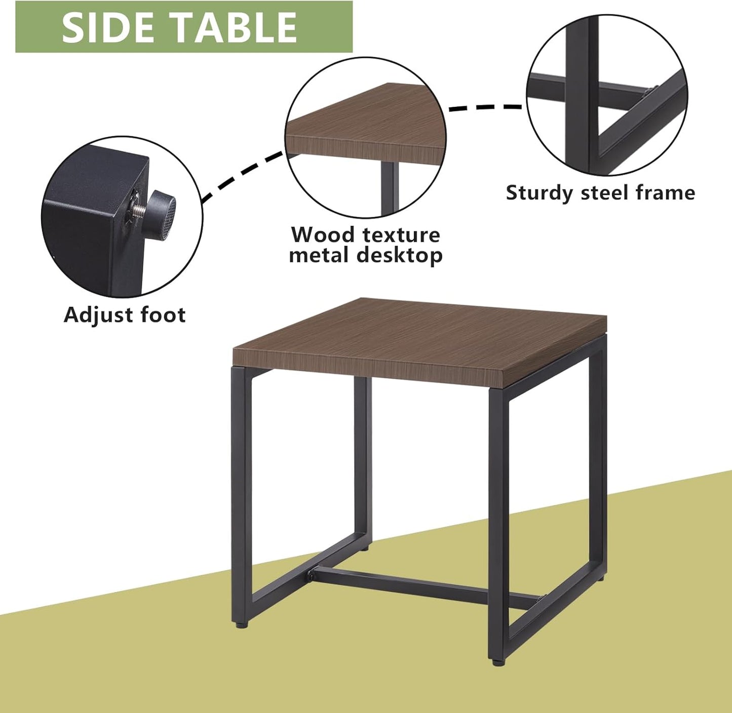 Rilyson Patio Tables Outdoor Coffee Table - Steel Side Tables End Table for Proch Deck Balcony Garden Squre Brown Tabletop