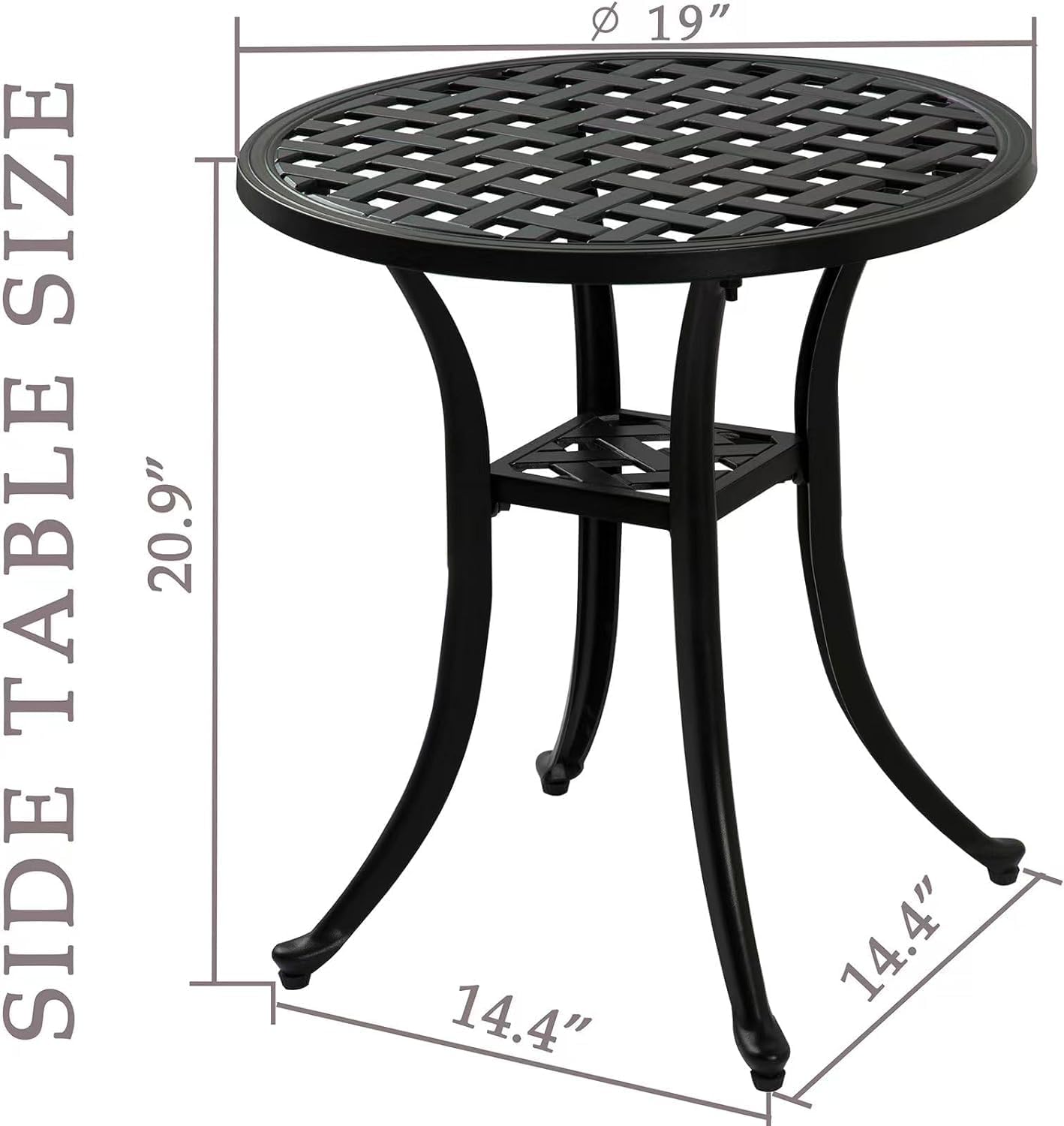 Outdoor 19" Pack of 2 Cast Aluminum Round Side Table End Table for Patio, Backyard, Pool, Indoor Companion, Easy Maintenance and Weather Resistant, Black