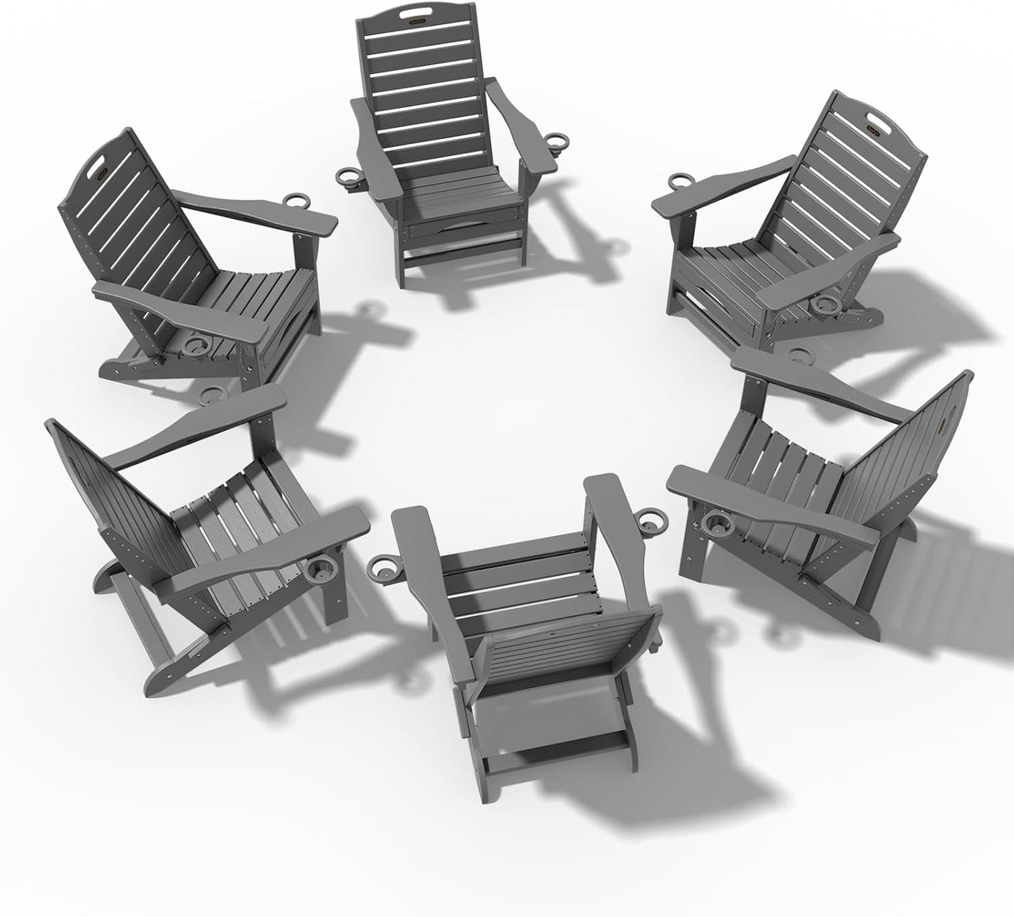 Folding Adirondack Chair with Retractable Ottoman Weather Resistant Fire Pit Chair Patio Chair with 2 Cup Holder Lawn Outdoor Lounge Chairs (Grey)