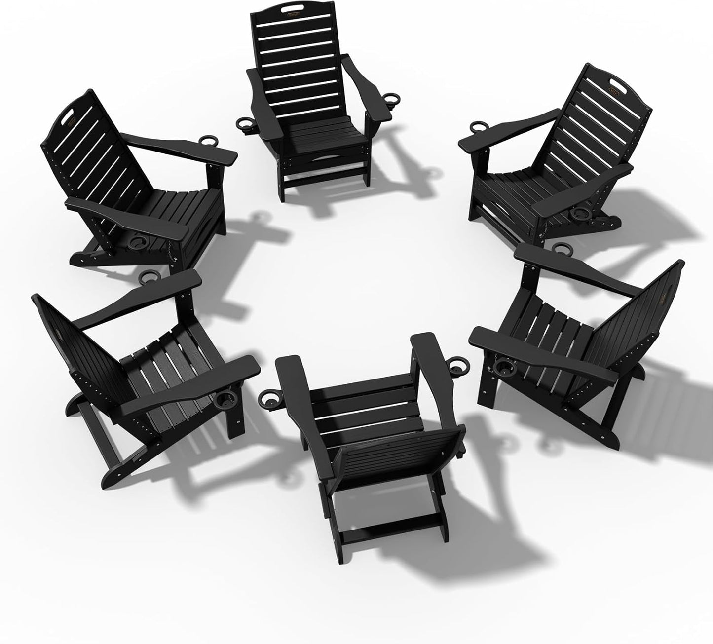Folding Adirondack Chair with Retractable Ottoman Weather Resistant Fire Pit Chair Patio Chair with 2 Cup Holder Lawn Outdoor Lounge Chairs (Grey)