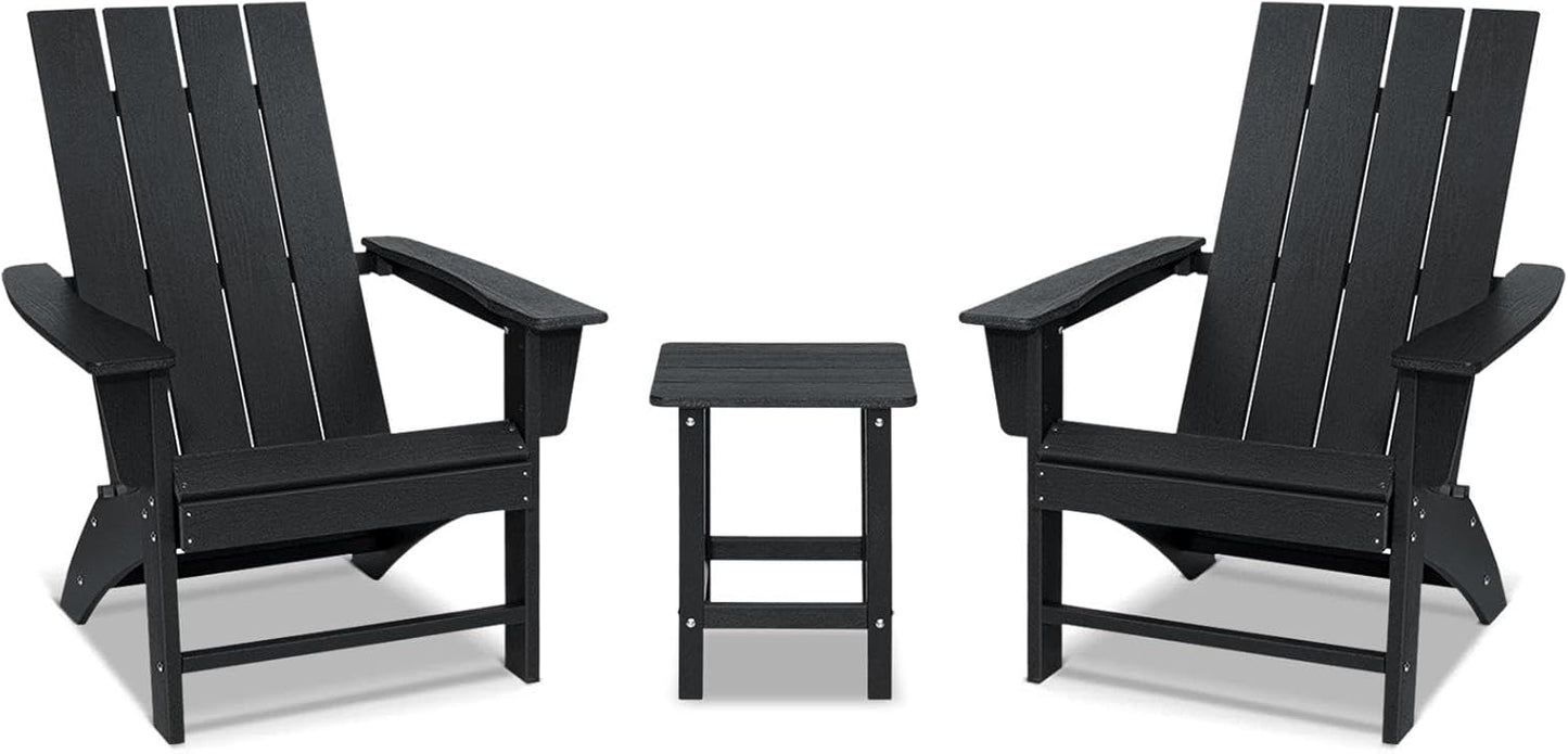 Folding Adirondack Chair Set of 2 with Table Weather Resistant Foldable Fire Pit Chairs HDPE Outdoor Adirondack Chair for Patio Front Porch Pool Garden Deck Fire Pit Outside, Black