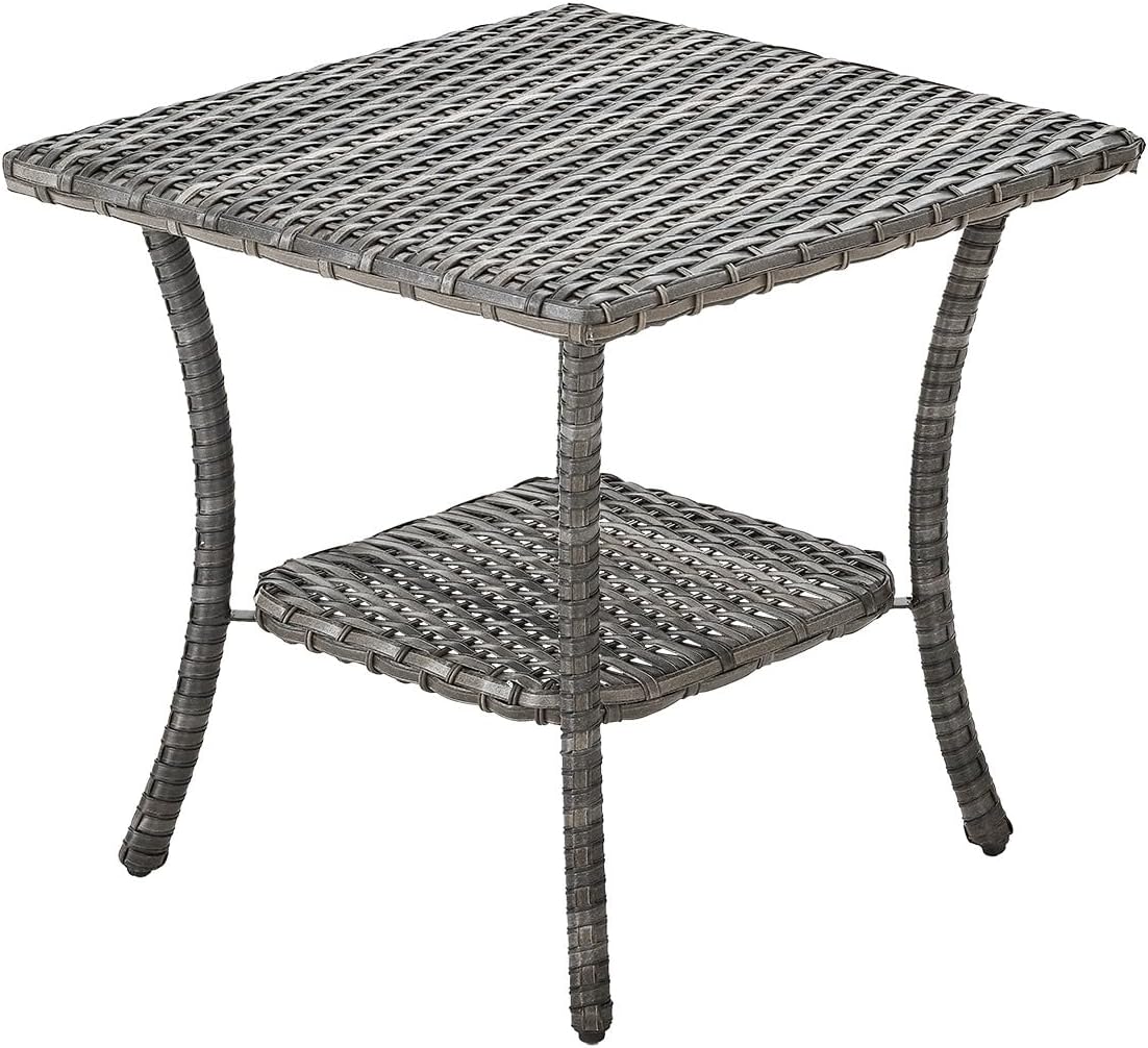 Rilyson Patio Tables Outdoor Coffee Table - Steel Side Tables End Table for Proch Deck Balcony Garden Squre Brown Tabletop