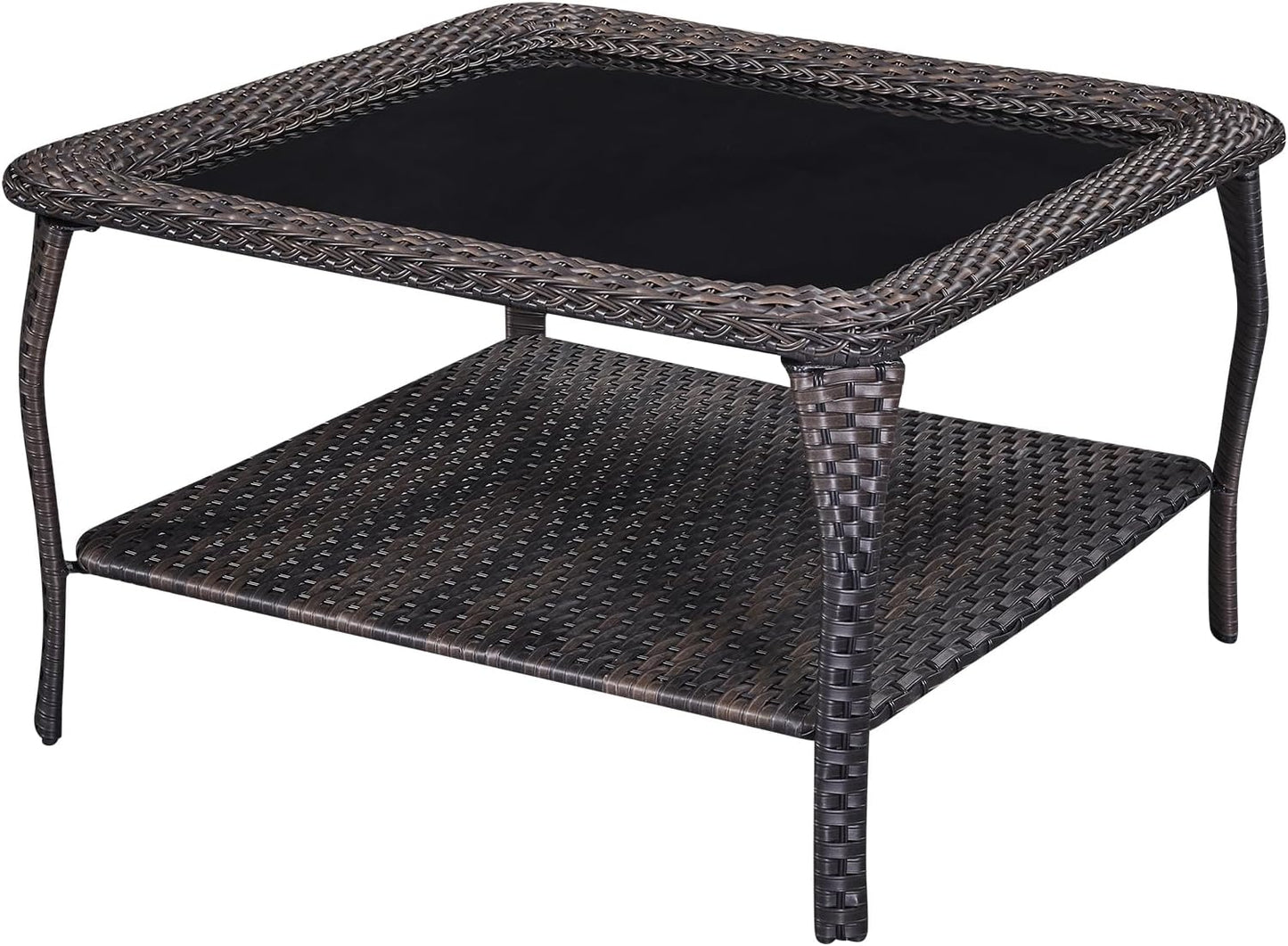 Rilyson Patio Tables Outdoor Coffee Table - Steel Side Tables End Table for Proch Deck Balcony Garden Squre Brown Tabletop