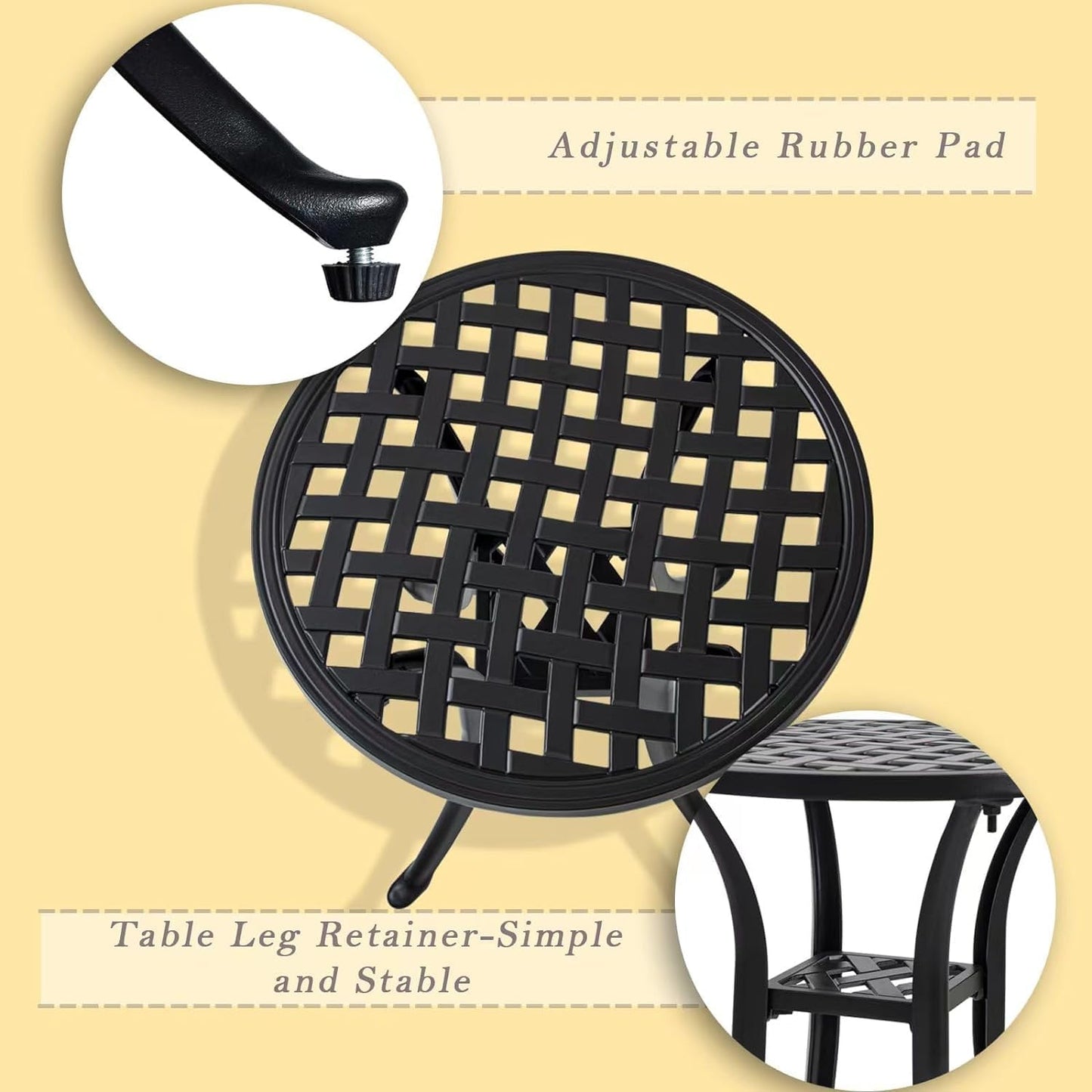Outdoor 19" Pack of 2 Cast Aluminum Round Side Table End Table for Patio, Backyard, Pool, Indoor Companion, Easy Maintenance and Weather Resistant, Black