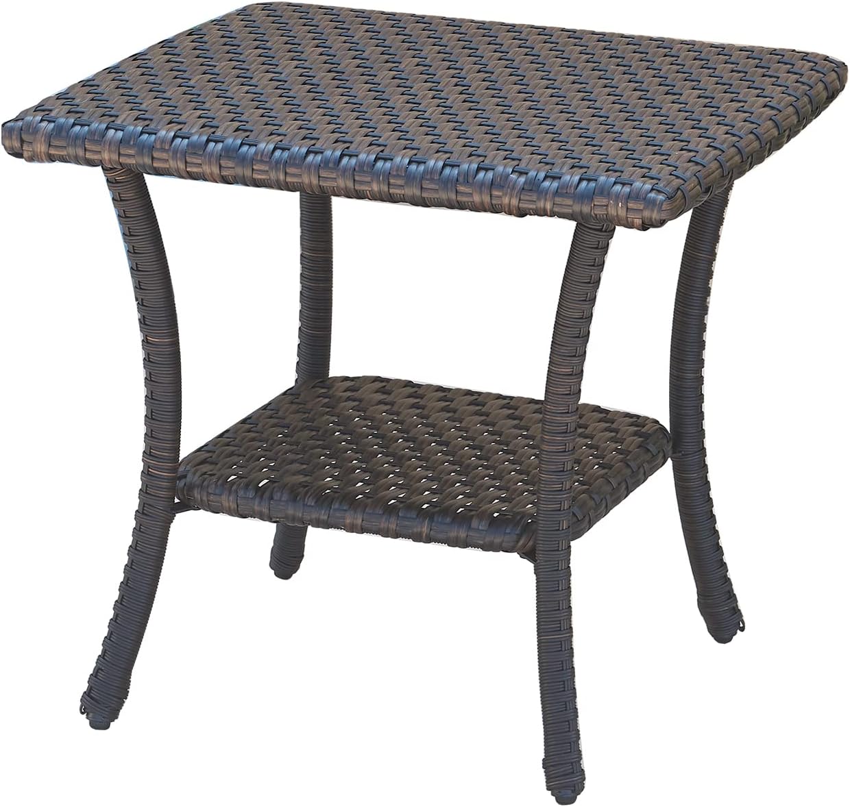 Rilyson Patio Tables Outdoor Coffee Table - Steel Side Tables End Table for Proch Deck Balcony Garden Squre Brown Tabletop