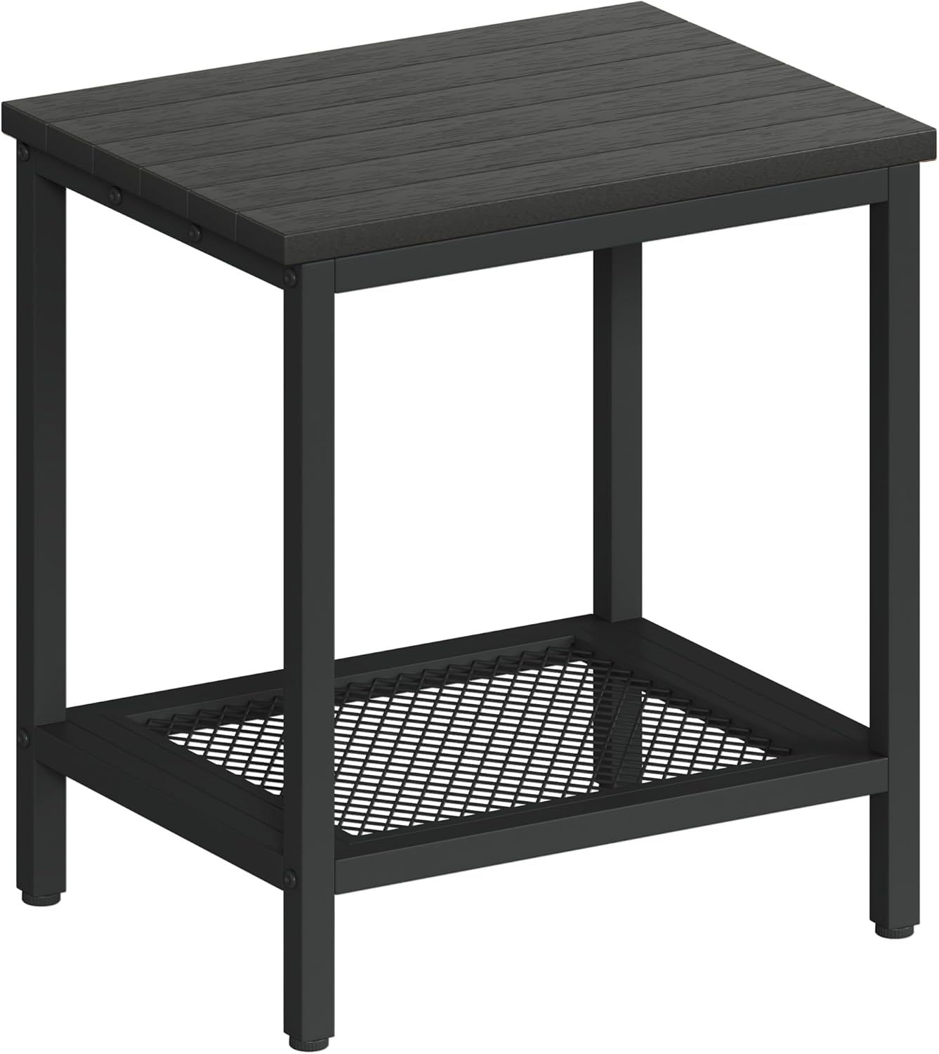 Rectangular Outdoor Side Table with Storage, 2-Tier Patio End Table Weather Resistant, Black Outdoor Accent Table, Small Porch Tables for Pool, Deck, Garden (Black 2PC)