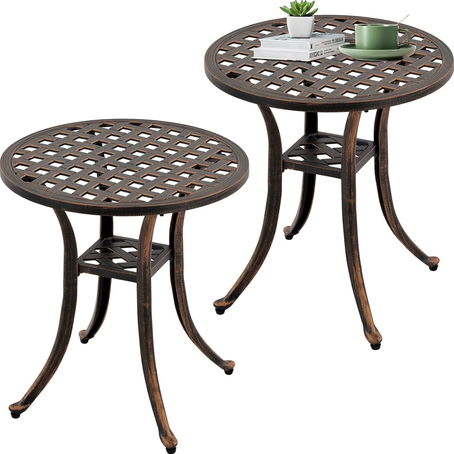 Outdoor 19" Pack of 2 Cast Aluminum Round Side Table End Table for Patio, Backyard, Pool, Indoor Companion, Easy Maintenance and Weather Resistant, Black
